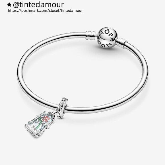 Pandora Disney Beauty and the Beast Enchanted Rose Dangle Charm - Picture 2 of 6